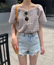 urge：（アージコロン ）の「【URGE：】チェックサッカー地ブラウス（シャツ/ブラウス）」