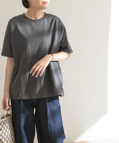 FORK&SPOON（フォークアンドスプーン）の「FORK&SPOON　超長綿ガーメントダイカットソー（Tシャツ/カットソー・レディース・チャコールグレー/アイボリー/グリーン系その他・ONE）」の2枚目の写真