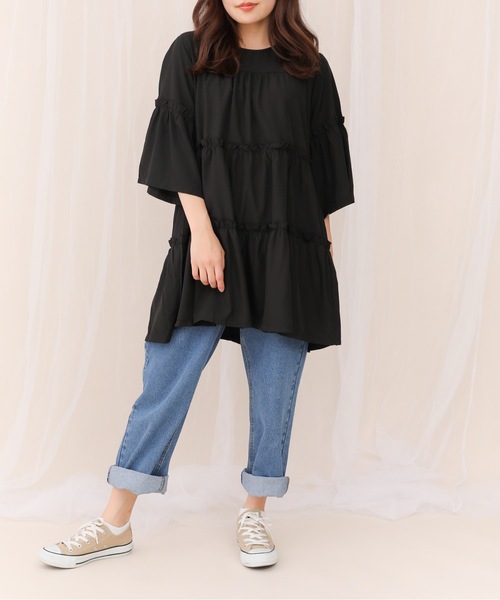 sakishimatokyo（サキシマトーキョー）の「【ZOZO限定】サキシマamp「フレアスリーブティアードワンピース」（ワンピース・レディース・ホワイト/ブラック・FREE）」の8枚目の写真