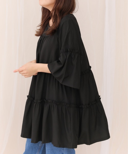 sakishimatokyo（サキシマトーキョー）の「【ZOZO限定】サキシマamp「フレアスリーブティアードワンピース」（ワンピース・レディース・ホワイト/ブラック・FREE）」の9枚目の写真