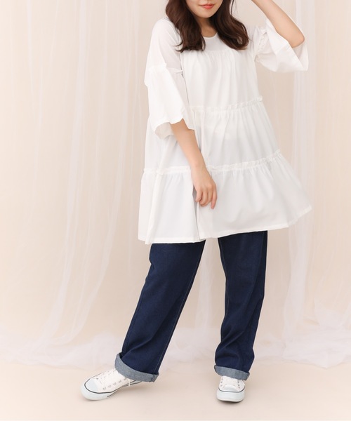 sakishimatokyo（サキシマトーキョー）の「【ZOZO限定】サキシマamp「フレアスリーブティアードワンピース」（ワンピース・レディース・ホワイト/ブラック・FREE）」の7枚目の写真