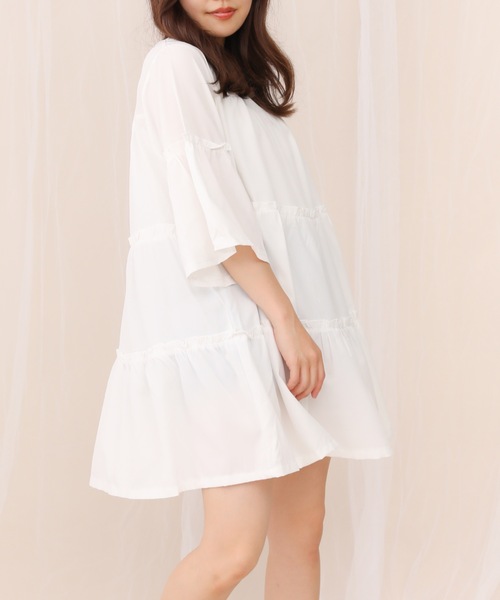 sakishimatokyo（サキシマトーキョー）の「【ZOZO限定】サキシマamp「フレアスリーブティアードワンピース」（ワンピース・レディース・ホワイト/ブラック・FREE）」の13枚目の写真