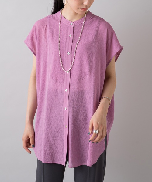 LOUNGEDRESS（ラウンジドレス）の「バンドカラーフレンチブラウス（シャツ/ブラウス・レディース・オフホワイト/グリーン/ピンク/ブラック・FREE）」の4枚目の写真