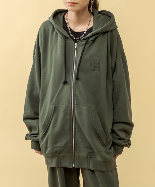 RASVOA（ラスボア）の「【セットアップ着用可】ビンテージダメージＺＩＰパーカー（パーカー・レディース・チャコールグレー/グリーン/グレイッシュベージュ・FREE）」の8枚目の写真