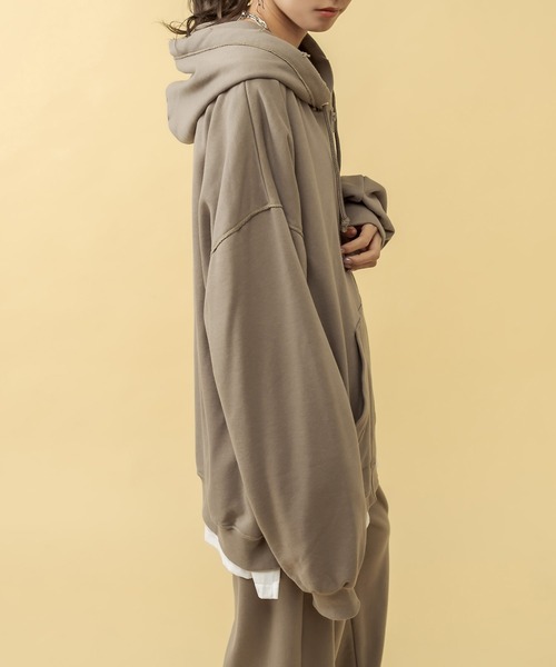 RASVOA（ラスボア）の「【セットアップ着用可】ビンテージダメージＺＩＰパーカー（パーカー・レディース・チャコールグレー/グリーン/グレイッシュベージュ・FREE）」の16枚目の写真