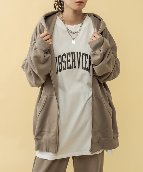 RASVOA（ラスボア）の「【セットアップ着用可】ビンテージダメージＺＩＰパーカー（パーカー・レディース・チャコールグレー/グリーン/グレイッシュベージュ・FREE）」の4枚目の写真