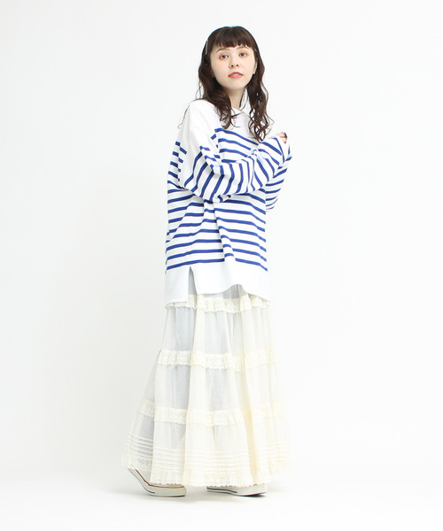 My Fav. CHILD WOMAN（マイファブチャイルドウーマン）の「ラッセルパネルボーダーBIGサイズプルオーバー（Tシャツ/カットソー・レディース・ブルー・FREE）」の9枚目の写真