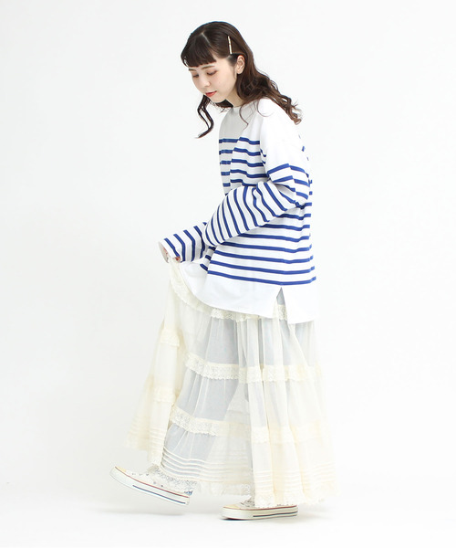 My Fav. CHILD WOMAN（マイファブチャイルドウーマン）の「ラッセルパネルボーダーBIGサイズプルオーバー（Tシャツ/カットソー・レディース・ブルー・FREE）」の10枚目の写真