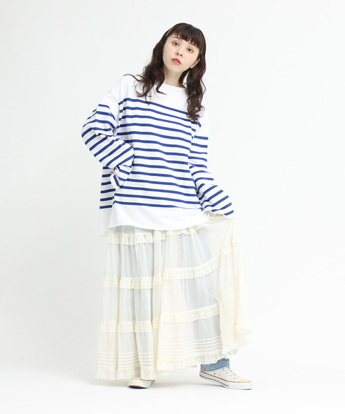 My Fav. CHILD WOMAN（マイファブチャイルドウーマン）の「ラッセルパネルボーダーBIGサイズプルオーバー（Tシャツ/カットソー・レディース・ブルー・FREE）」の12枚目の写真