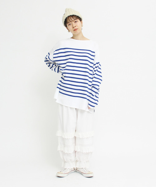 My Fav. CHILD WOMAN（マイファブチャイルドウーマン）の「ラッセルパネルボーダーBIGサイズプルオーバー（Tシャツ/カットソー・レディース・ブルー・FREE）」の6枚目の写真