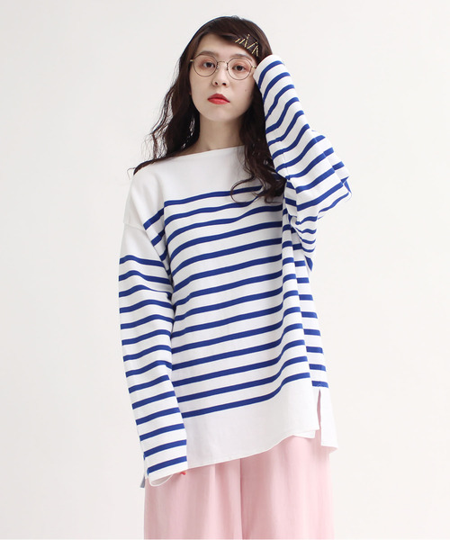 My Fav. CHILD WOMAN（マイファブチャイルドウーマン）の「ラッセルパネルボーダーBIGサイズプルオーバー（Tシャツ/カットソー・レディース・ブルー・FREE）」の14枚目の写真