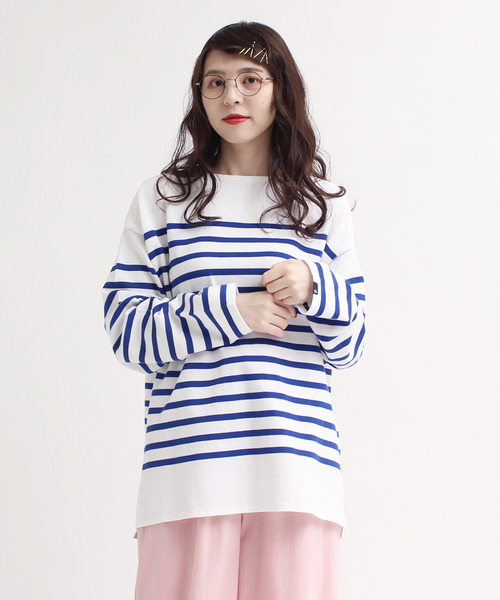 My Fav. CHILD WOMAN（マイファブチャイルドウーマン）の「ラッセルパネルボーダーBIGサイズプルオーバー（Tシャツ/カットソー・レディース・ブルー・FREE）」の17枚目の写真