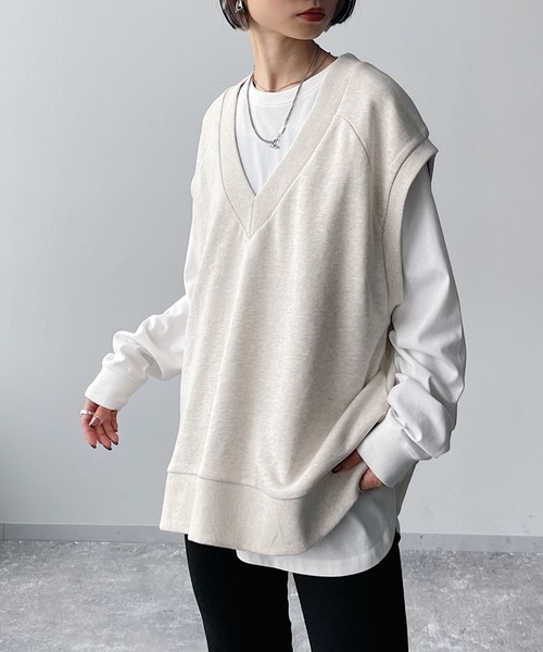 PAGEBOY(ページボーイ)の「ウラケVネックBIGベスト(ベスト・レディース・ブラック/オートミール・FREE)」の13枚目の写真