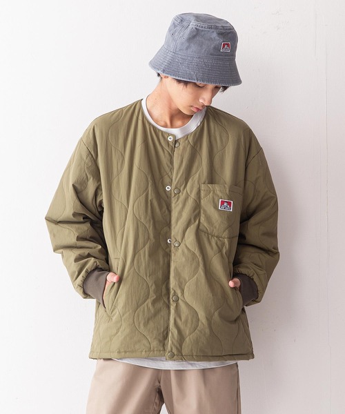 BEN DAVIS(ベンデイビス)の「【BEN DAVIS/ベンデイビス】ノーカラーミリタリー中綿キルトジャケット(ミリタリージャケット・メンズ・ブラック/カーキ・SMALL/MEDIUM/LARGE/X-LARGE)」の1枚目の写真