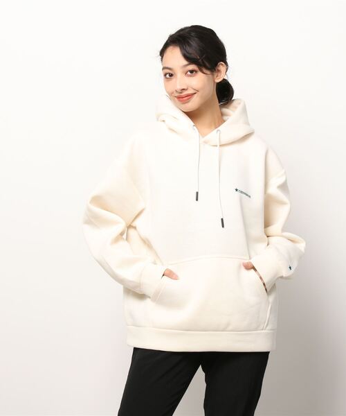 CONVERSE(コンバース)の「CONVERSE/コンバース オーバーサイズ Wカノコスポンジ ワンポイントスウェットパーカー フーディー(パーカー・レディース・ブラック/ベージュ/オフホワイト/ダークグリーン・M/L)」の7枚目の写真