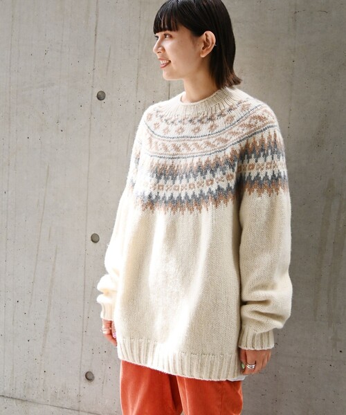 Harley of Scotland セーター ノルディック柄　ベージュ M Harley of SCOTLAND ハーレーオブスコットランド フェアアイル