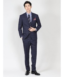 TAKA-Q（タカキュー）の「タカキューメンズ/TAKA-Q：MEN メガストレッチ 2ボタン2ピース ビジネスセットアップスーツ チェック紺（スーツセット・メンズ）」