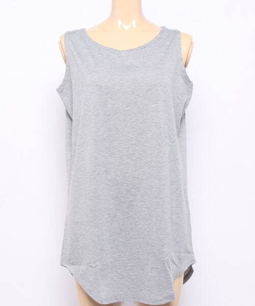 RANAN(ラナン)の「機能付ラウンドヘムロングタンクトップ ロング丈(タンクトップ・レディース・カーキ/オフホワイト/ブラウン/ブルー/ブラック/ピンクベージュ/杢グレー・L/LL/M)」の4枚目の写真