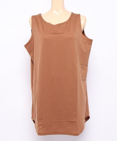 RANAN(ラナン)の「機能付ラウンドヘムロングタンクトップ ロング丈(タンクトップ・レディース・カーキ/オフホワイト/ブラウン/ブルー/ブラック/ピンクベージュ/杢グレー・L/LL/M)」の5枚目の写真