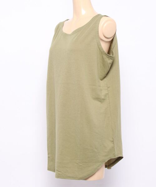 RANAN(ラナン)の「機能付ラウンドヘムロングタンクトップ ロング丈(タンクトップ・レディース・カーキ/オフホワイト/ブラウン/ブルー/ブラック/ピンクベージュ/杢グレー・L/LL/M)」の9枚目の写真