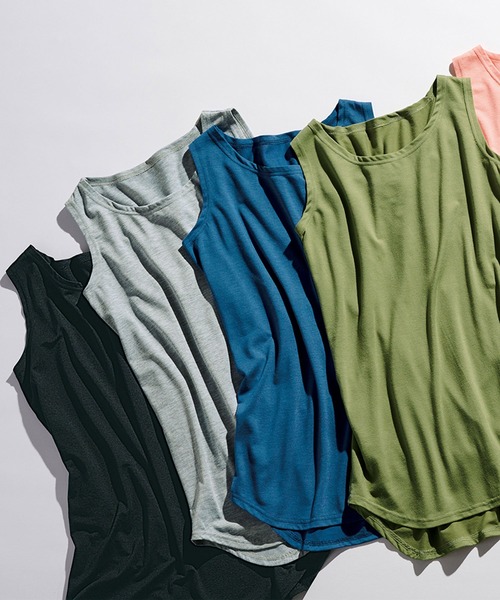 RANAN(ラナン)の「機能付ラウンドヘムロングタンクトップ ロング丈(タンクトップ・レディース・カーキ/オフホワイト/ブラウン/ブルー/ブラック/ピンクベージュ/杢グレー・L/LL/M)」の10枚目の写真