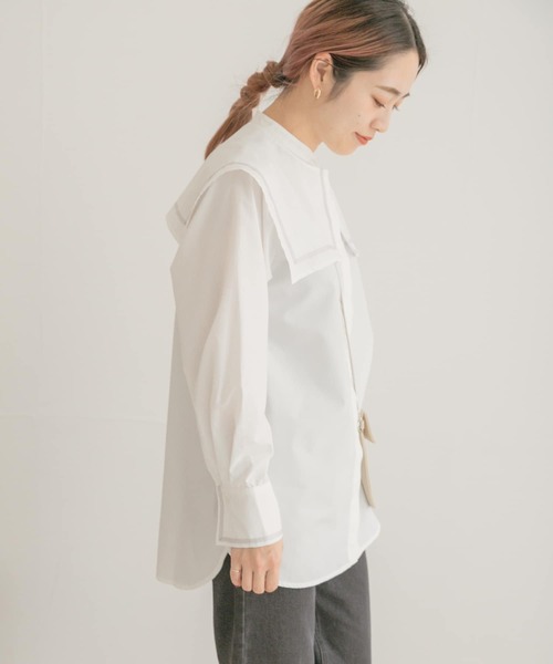 ITEMS URBANRESEARCH(アイテムズ アーバンリサーチ)の「セーラーカラーブラウス(シャツ/ブラウス・レディース・オフホワイト/ブラック・FREE)」の1枚目の写真
