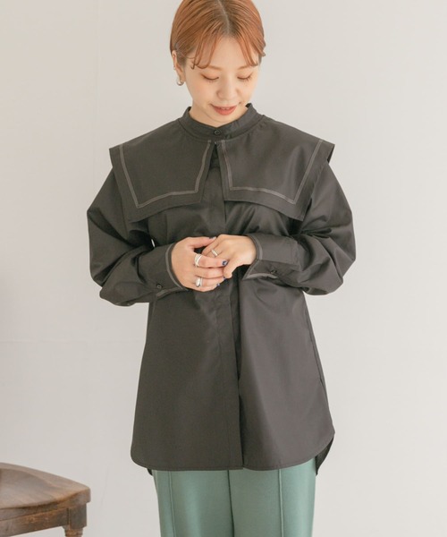 ITEMS URBANRESEARCH(アイテムズ アーバンリサーチ)の「セーラーカラーブラウス(シャツ/ブラウス・レディース・オフホワイト/ブラック・FREE)」の2枚目の写真