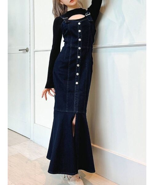 RESEXXY（リゼクシー）の「フロントボタンマーメイドジャンスカ（ジャンパースカート・レディース・ブラック/インディゴブルー/アイボリー・FREE）」の3枚目の写真