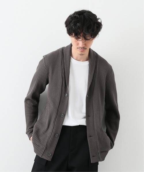 SEAGREEN（シーグリーン）の「【Seagreen / シーグリーン】オニワッフルショールカーデ（カーディガン/ボレロ・メンズ・ベージュ/ブラウン/ブルー/グレー・X-LARGE/LARGE/MEDIUM）」の2枚目の写真