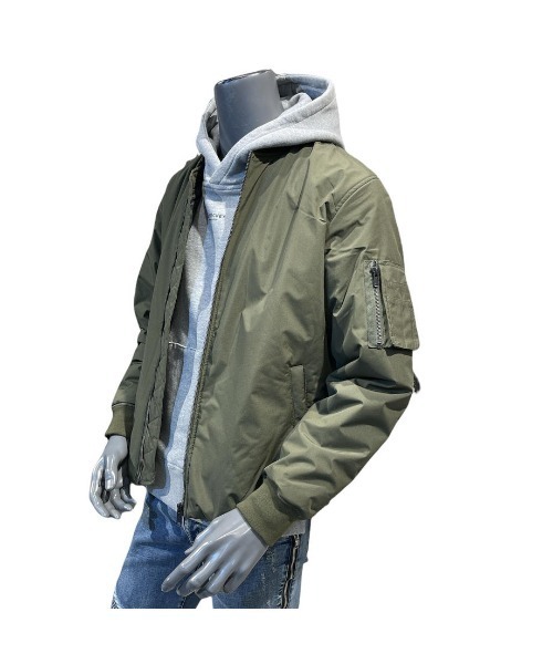 291295＝HOMME（ニーキューイチニーキューゴーオム）の「【291295=HOMME】平織りクロス 裏ラミネート加工 MA-1タイプ ブルゾン（MA-1・メンズ・ブラック/カーキ/ベージュ・4/3/2）」の3枚目の写真