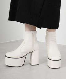 LOVEHUNTER スクエアトゥ厚底ストレッチヒールブーツ