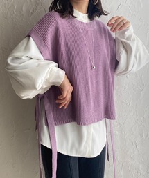 She's Closet（シーズクローゼット）の「クルーネック片畦編みサイドリボンショート丈ニットベスト（ベスト）」