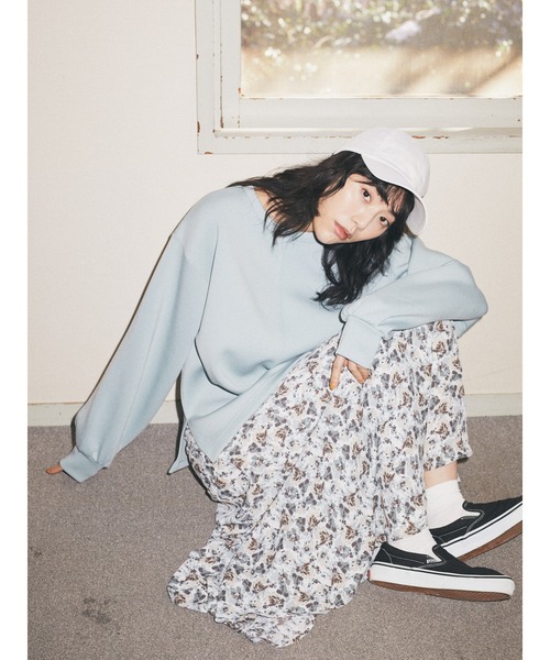 earth music&ecology（アースミュージックアンドエコロジー）の「切り替えフレアスカート（フラワー）*（スカート・レディース・ベージュ/サックスブルー・FREE）」の10枚目の写真