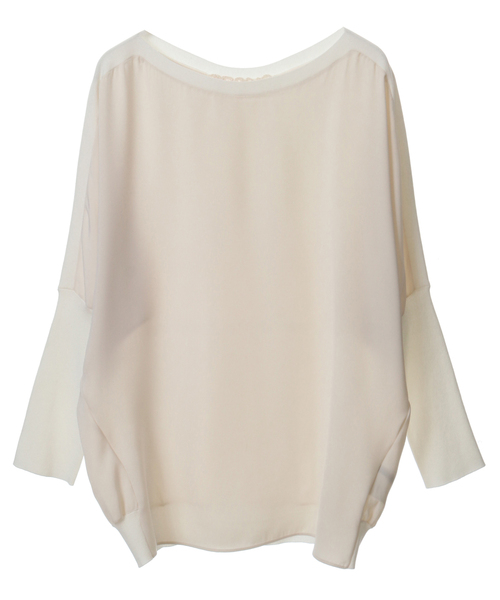 Liesse（リエス）の「ボートネック布帛コンビプルオーバー（ニット/セーター・レディース・オフホワイト/グレイッシュベージュ/イエロー・FREE）」の4枚目の写真