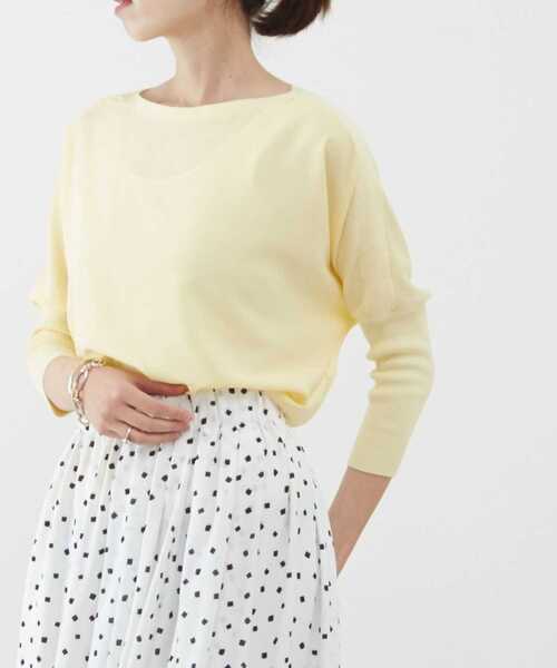 Liesse（リエス）の「ボートネック布帛コンビプルオーバー（ニット/セーター・レディース・オフホワイト/グレイッシュベージュ/イエロー・FREE）」の12枚目の写真