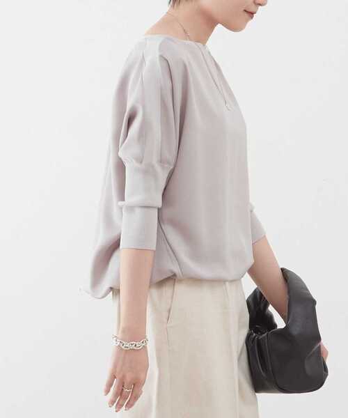 Liesse（リエス）の「ボートネック布帛コンビプルオーバー（ニット/セーター・レディース・オフホワイト/グレイッシュベージュ/イエロー・FREE）」の7枚目の写真