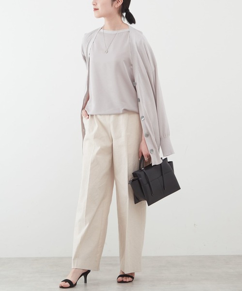 Liesse（リエス）の「ボートネック布帛コンビプルオーバー（ニット/セーター・レディース・オフホワイト/グレイッシュベージュ/イエロー・FREE）」の9枚目の写真