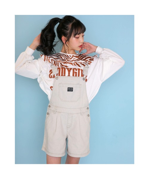 ZIDDY（ジディ）の「ZIDDY/ツイル ショートパンツ サロペット (130~160cm)（サロペット/オーバーオール・キッズ・グリーン/グレー・130/150/160/140）」の2枚目の写真