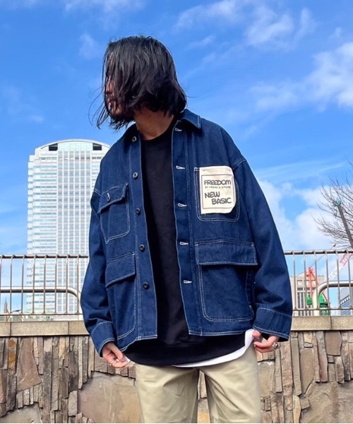 FREAK'S STORE（フリークスストア）の「ﾊﾞｲﾏﾃﾘｱﾙｶﾊﾞｰｵｰﾙ（カバーオール・メンズ・インディゴブルー/オフホワイト/キャメル・MEDIUM/LARGE）」の3枚目の写真