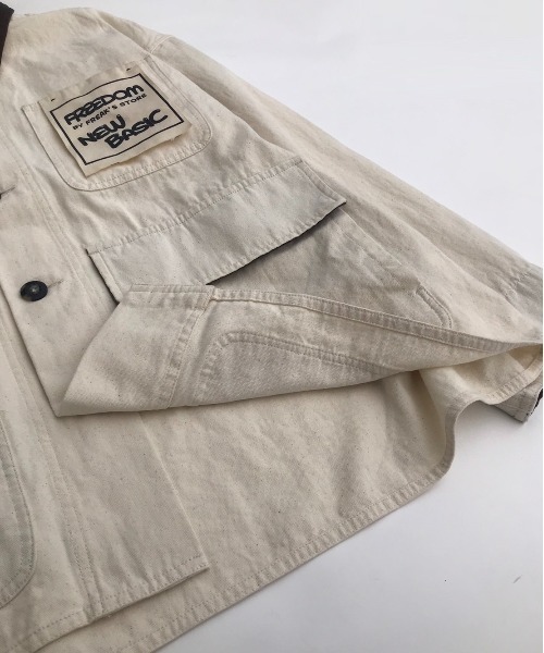 FREAK'S STORE（フリークスストア）の「ﾊﾞｲﾏﾃﾘｱﾙｶﾊﾞｰｵｰﾙ（カバーオール・メンズ・インディゴブルー/オフホワイト/キャメル・MEDIUM/LARGE）」の9枚目の写真