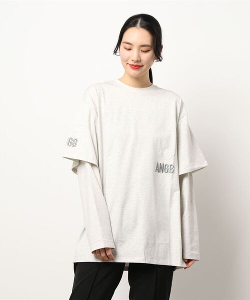 ANDGEEBEE（アンジービー）の「UNISEX レイヤードスリーブロンT（Tシャツ/カットソー・レディース・オートミール/ブラック・MEDIUM）」の15枚目の写真