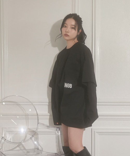 ANDGEEBEE（アンジービー）の「UNISEX レイヤードスリーブロンT（Tシャツ/カットソー・レディース・オートミール/ブラック・MEDIUM）」の18枚目の写真