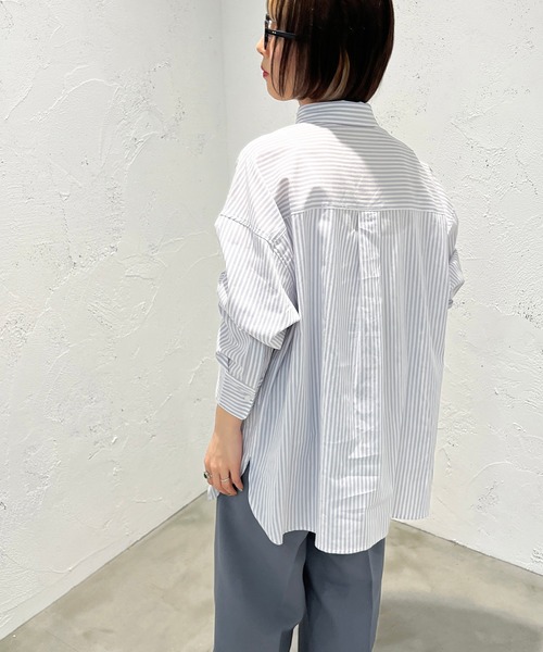 apres jour mignon（アプレジュールミニョン）の「ストライプルーズシャツ【ZOZOTOWN限定アイテム】（シャツ/ブラウス・レディース・ネイビー/パープル/ライトグレー/ライトピンク/ピンク・フリー/X-LARGE）」の8枚目の写真