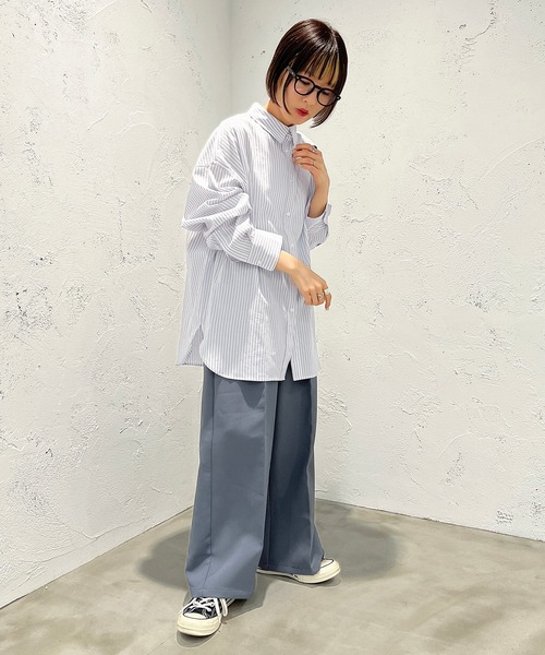 apres jour mignon（アプレジュールミニョン）の「ストライプルーズシャツ【ZOZOTOWN限定アイテム】（シャツ/ブラウス・レディース・ネイビー/パープル/ライトグレー/ライトピンク/ピンク・フリー/X-LARGE）」の9枚目の写真