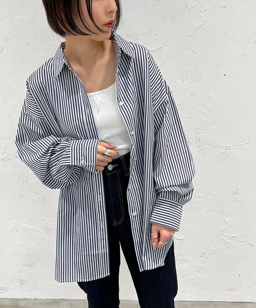 apres jour mignon（アプレジュールミニョン）の「ストライプルーズシャツ【ZOZOTOWN限定アイテム】（シャツ/ブラウス・レディース・ネイビー/パープル/ライトグレー/ライトピンク/ピンク・フリー/X-LARGE）」の11枚目の写真