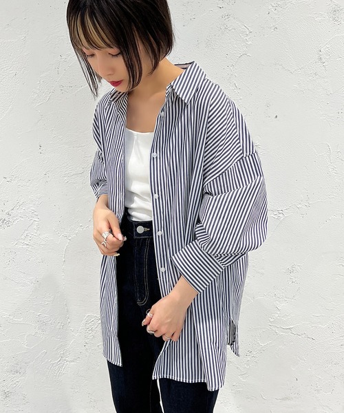 apres jour mignon（アプレジュールミニョン）の「ストライプルーズシャツ【ZOZOTOWN限定アイテム】（シャツ/ブラウス・レディース・ネイビー/パープル/ライトグレー/ライトピンク/ピンク・フリー/X-LARGE）」の12枚目の写真