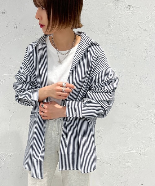 apres jour mignon（アプレジュールミニョン）の「ストライプルーズシャツ【ZOZOTOWN限定アイテム】（シャツ/ブラウス・レディース・ネイビー/パープル/ライトグレー/ライトピンク/ピンク・フリー/X-LARGE）」の16枚目の写真