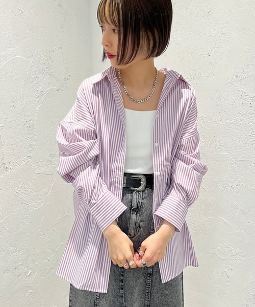 apres jour mignon（アプレジュールミニョン）の「ストライプルーズシャツ【ZOZOTOWN限定アイテム】（シャツ/ブラウス・レディース・ネイビー/パープル/ライトグレー/ライトピンク/ピンク・フリー/X-LARGE）」の19枚目の写真