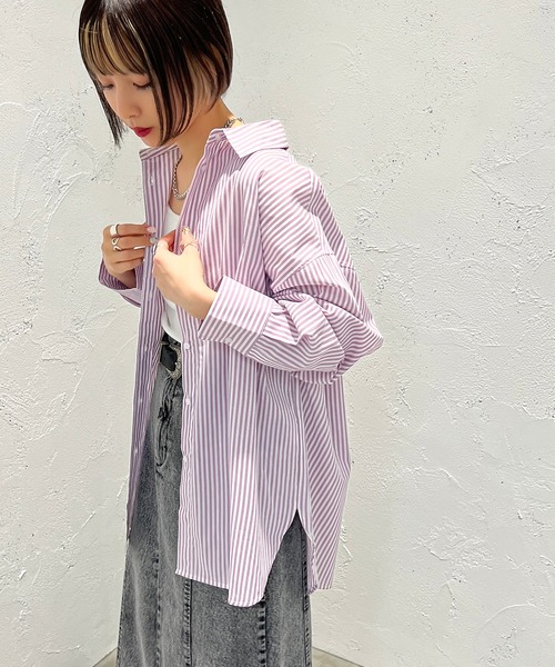 apres jour mignon（アプレジュールミニョン）の「ストライプルーズシャツ【ZOZOTOWN限定アイテム】（シャツ/ブラウス・レディース・ネイビー/パープル/ライトグレー/ライトピンク/ピンク・フリー/X-LARGE）」の20枚目の写真