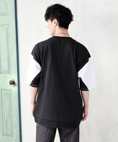 TopIsm（トップイズム）の「【2022】ワイドシルエット 配色切替 ５分袖カットソーー（Tシャツ/カットソー・メンズ・ホワイト/ベージュ/パープル・M/L）」の6枚目の写真